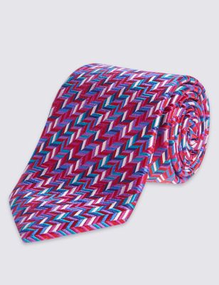 Pure Silk Zigzag Print Tie